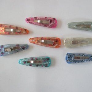 set of 8 Snap Hair Clip Barrettes 6 say DANCE, 2 plain, 1 soccer